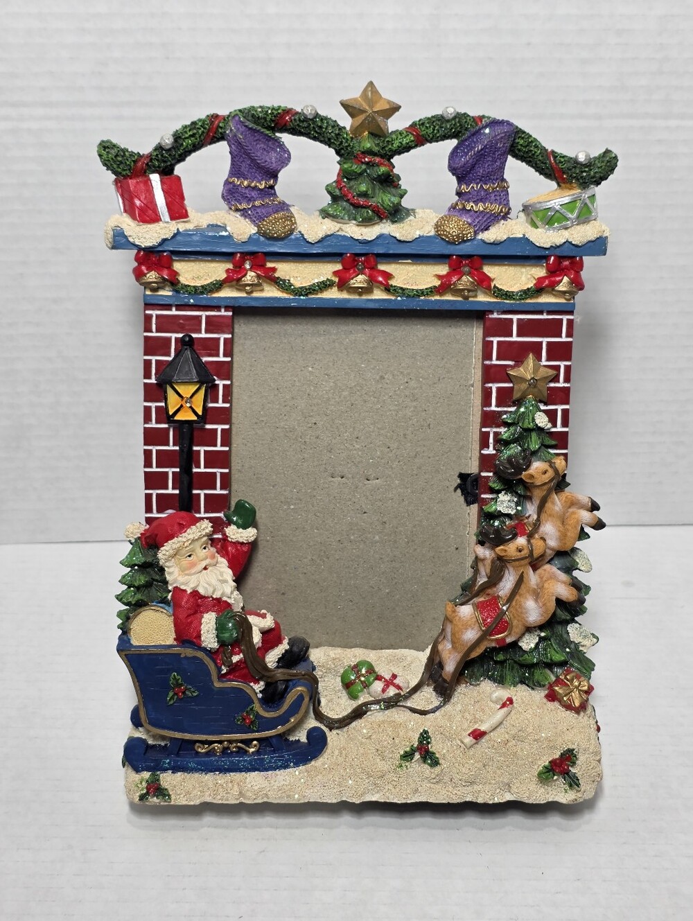 Christmas Light Up 4 X 6 Picture Frame Flashing Lights Resin Santa Mantel